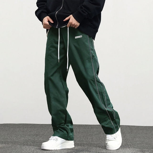 Yusimy Men's Casual Pants Elastic Waist with Drawstring Solid Color Functional Pockets Loose Fit Breathable Sporty Style
