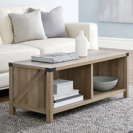 Farmhouse 2-Tier Coffee Table with Shelf, ,Sofa Center Table, Wood Coffee Table for Living Room,Rustic Oak