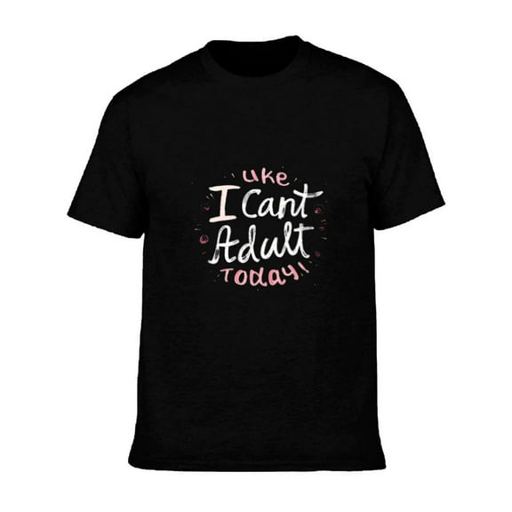 Men's Cotton Short Sleeve T-Shirt - " I Can ' t Adult Today " Playful Cursive Design with Hearts & Stars - Casual Humor Tee