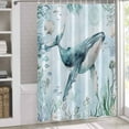 thumbnail image 3 of Shower Curtains for Bathroom-66"x72",Beach Cyan Whale Coral Shell Waterproof Bath Curtain Grommet Shower Curtain Set with Hooks,Summer Coastal Ocean Theme Washable Bath Accessories, 3 of 7