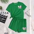 thumbnail image 5 of DxhmoneyHXGirls Summer Clothing Set Crew Neck Bow Print Short Sleeve T Shirts Loose Fit Lounge Shorts with Pockets 2 Piece Outfits for 3-14 Years, 5 of 6