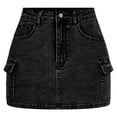 thumbnail image 4 of Xyant Denim Skirt for Girls Mid Waist Mini Jean Skirt with Elastic Waistband Hem (Black,14-15 Years), 4 of 5
