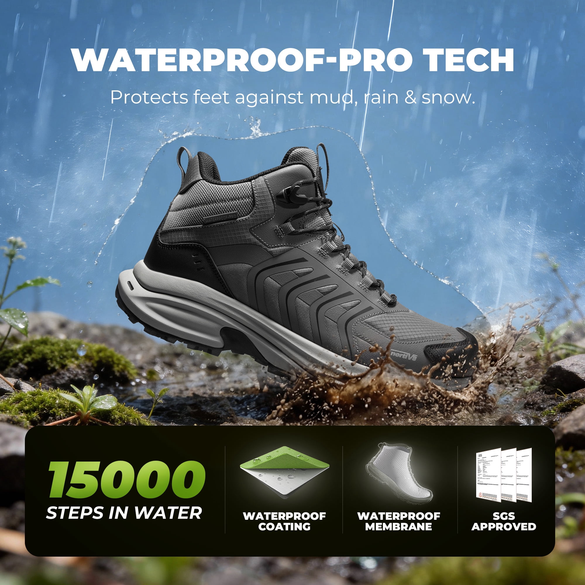 NORTIV 8 Men's Waterproof PRO Hiking Boots Lightweight Outdoor Trekking Camping Climbing Shoes for All Day Comfort Armadillo FieldLite