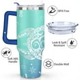 thumbnail image 3 of 40oz Cute Ocean Life Turtle Stainless Steel Flip Straw Tumbler Spill Proof Travel Cup Double Wall Vacuum Insulated Coffee Mug with Top Handle, 3 of 6