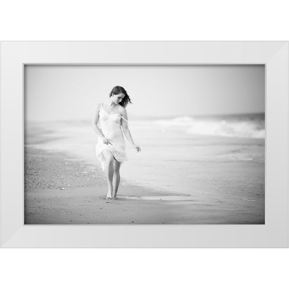 JAE 32x23 White Modern Wood Framed Museum Art Print Titled - A Walk on the Beach