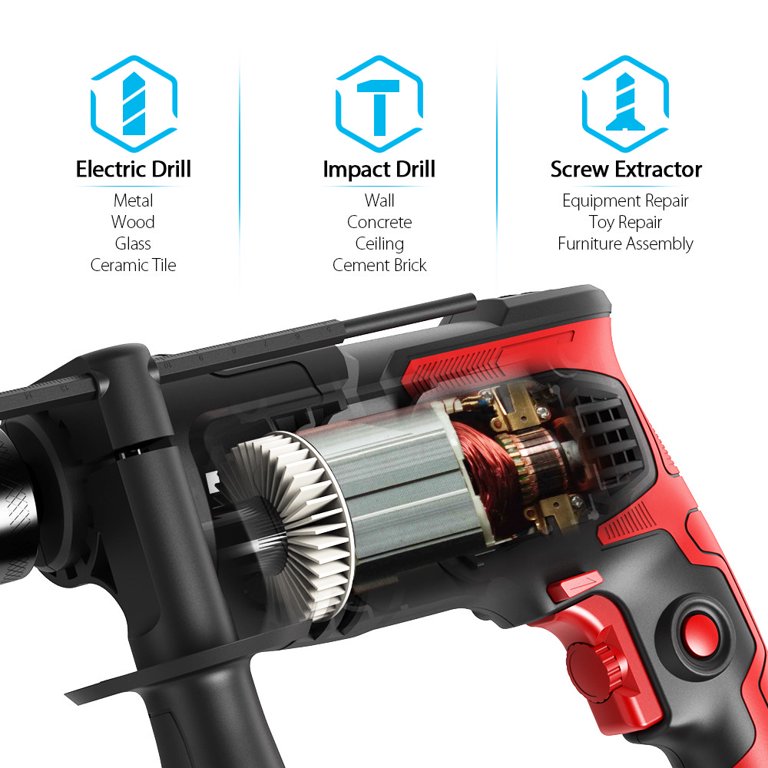 Meterk 1/2 Inch Corded Drill 850W, 3000RPM Dual Switch Between