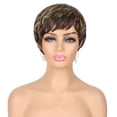 thumbnail image 1 of Zhuge Pelucas cortas para mujeres Pelucas de cabello humano corto con flequillo Pelucas cortas de duendecillo en capas, rubio castaño ceniza, 1 of 2