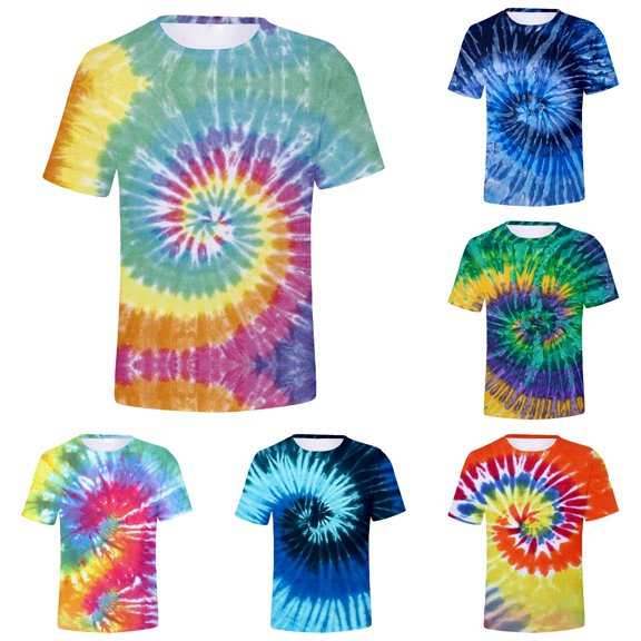 XIAONU Tie Dye Print T Shirt for Men Crew Neck Short Sleeve Summer Top