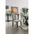 thumbnail image 4 of 2pcs Dining Chairs Light Grey Linen Like Fabric Antique Black Solid wood Scroll Back Tufted Cushion Side Chairs Dining Room, 4 of 8