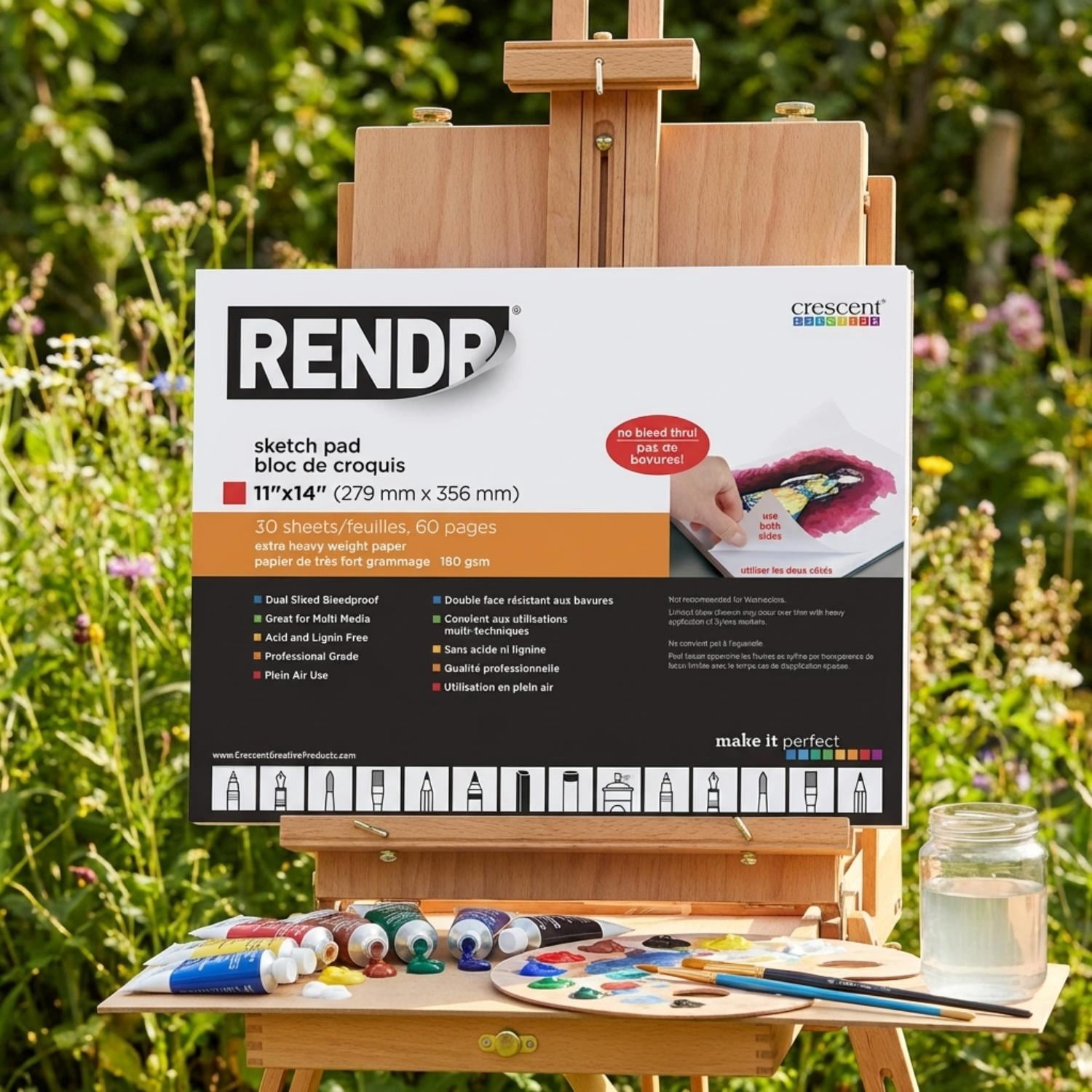 RENDR No Show Thru Sketch Pads for Drawing, Dual Sided Bleedproof, 11" x 14", Acid & Lignin Free, 80 Perforated pages, All Media, Heavy Weight 180 GSM