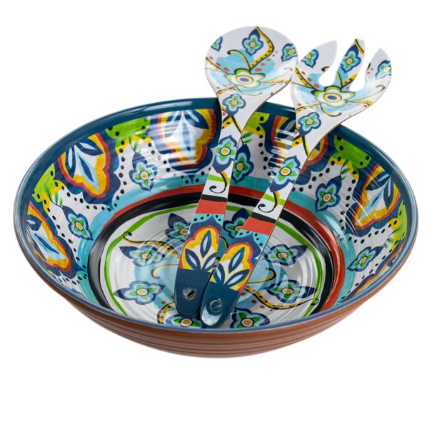Elama Spanish Terrace 3 Piece Lightweight Melamine Salad Bowl Set with