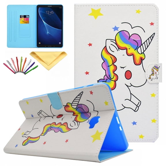 Galaxy Tab A 10.1 Case, Allytech PU Leather Flip Wallet Case with Auto Sleep/Wake Feature Smart Folio Stand Cover for Samsung Galaxy Tab A 10.1 with No S Pen (SM-T580/T585/T587), Rainbow Uncorn