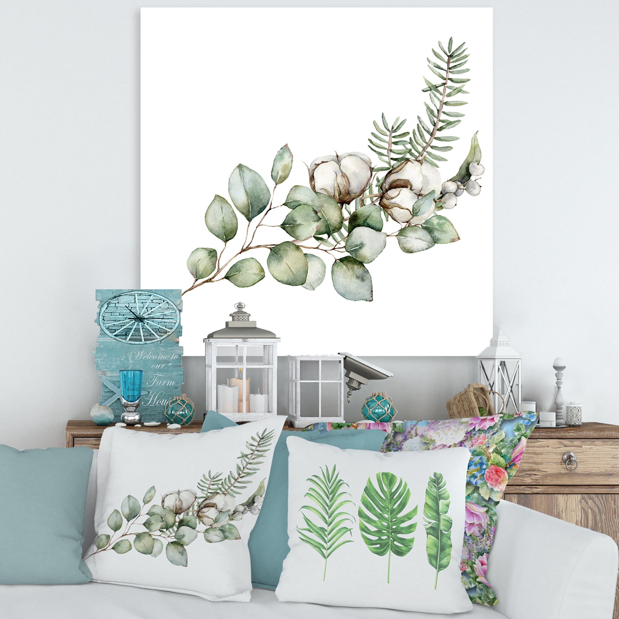 Designart ' Eucalyptus Branches With Christmas Bouquet ' Traditional Canvas Wall Art Print