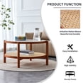 thumbnail image 2 of Modern Rattan Coffee Table, Double-Layer Round Coffee Table with Solid Wood Legs, Glass Top Coffee Table for Living Room Lounge Bedroom, Walnut, 2 of 4