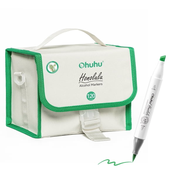 Ohuhu 120-Color Alcohol-Based Markers with 1 Colorless Blender – Dual Tips (Brush & Chisel), Modern & Unique Packaging
