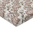 thumbnail image 4 of Ambesonne Peony Pattern Fitted Sheet, Vintage Leaves Boho, Full Size, Warm Taupe Jade Green, 4 of 5
