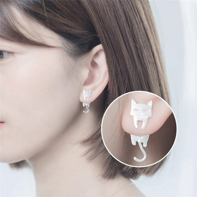 1PC Asymétrique Argent Plaqué Boucles d'Oreilles Chat Poisson Boucles d'Oreilles Femmes Bijoux Cadeau