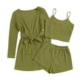 thumbnail image 4 of FAIWAD Women 3 Piece Lounge Sets Tank Top Wide Leg Short Pants Cardigan Jacket Loose Loungewear Pajamas Set, 4 of 4