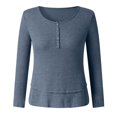 thumbnail image 3 of Women Long Sleeve Sweatshirt Solid Color Waffle Shirt Casual Loose Button Down V Neck Pullover, 3 of 4