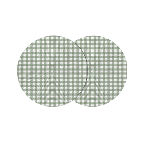 Sage Green Buffalo Plaid Round 15 Inch Placemats Set of 2, Farmhouse Green White Checkered HeatResistant Non Slip Place Mats for Dining Table, Wipeable Braided Kitchen Table Mats for Housewarming