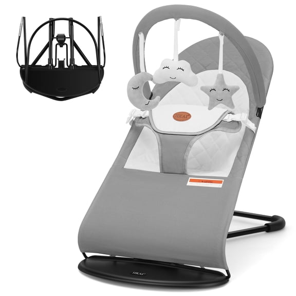Baby Bouncer , Portable Infant Chair 0-18 Months with 3 Modes (Rocker/Stationary) & Hanging Toys, Light Grey, Meets ASTM F3084-22 & ASTM F2088-22 Standards