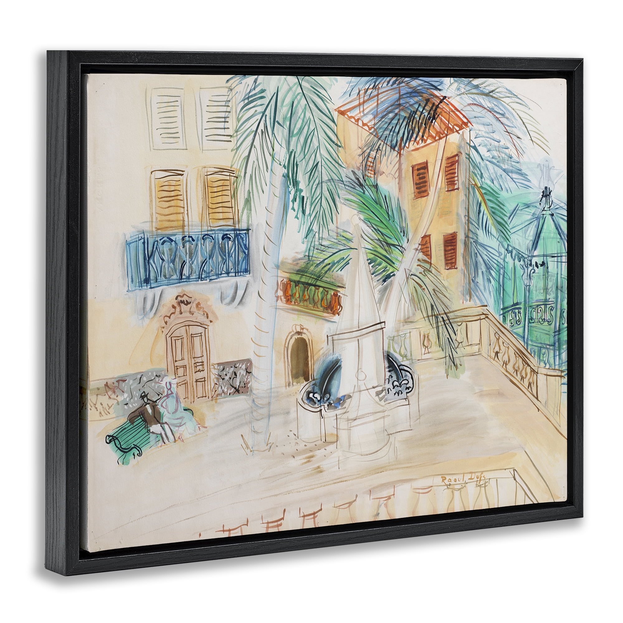 Stupell Industries Couple Sur Un Banc Dufy Classic Buildings & Architecture Painting Black Floater Framed Canvas Art Print Wall Art, 21 x 17