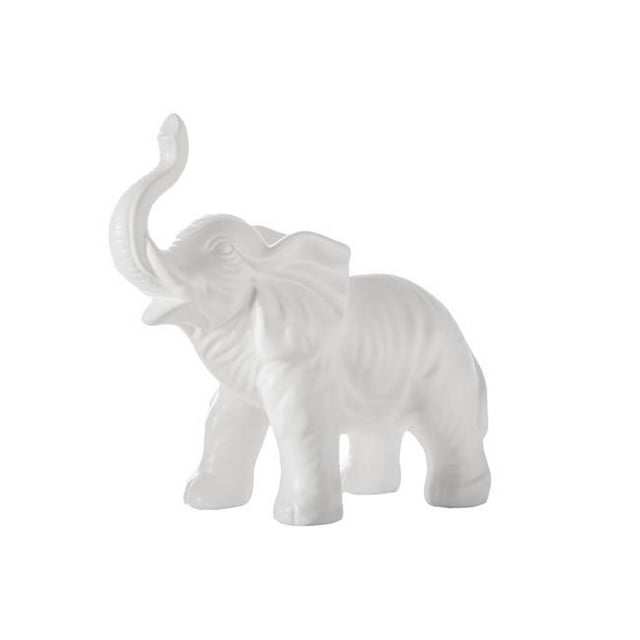 Benjara BM263576 Ceramic Elephant Design Accent Decor with Raised Trunk, White