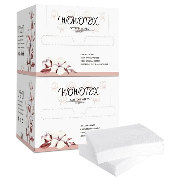 WOWOTEX Toalla facial desechable algodón, 100 unidades, 10 x 12 pulgadas | Toallitas secas biodegradables, gruesas, suaves, de un solo uso, para pieles sensibles, cuidado del bebé, limpieza Facial,