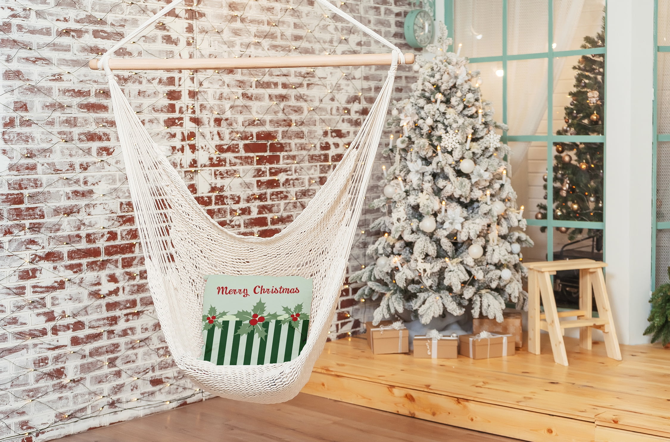 18" x 18" Simply Daisy Merry Christmas Stripes Polyester Accent Pillow, Half Pint Qty 1