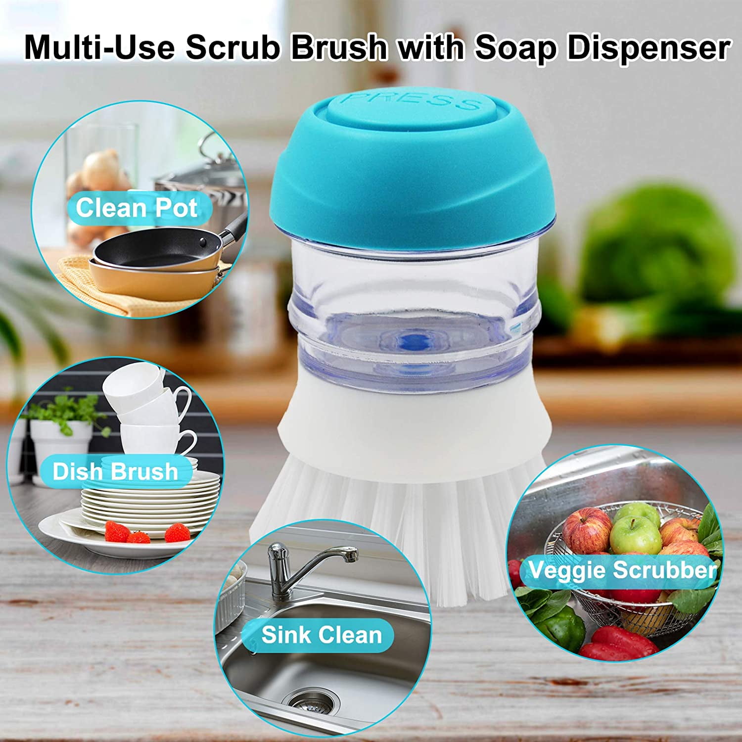 Dish Brush with Soap Dispenser, Kitchen Dish Scrubber Brush with  Handle,Dishwashing Cleaning Scrubbers for Dishes/Pans/Pots, Black, 1P -  Yahoo Shopping