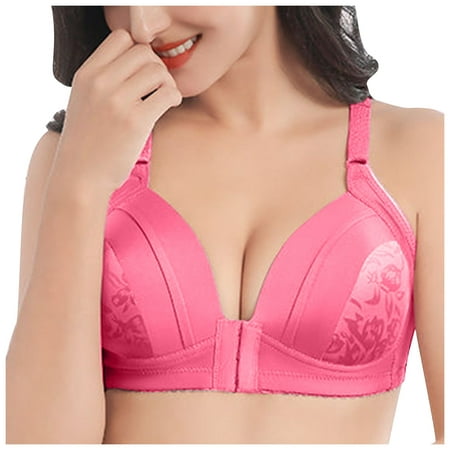 

BIZIZA Women Push Up Bras Front Closure Sexy Comfortable Everyday Lingerie Lace Solid Color Hot Pink M