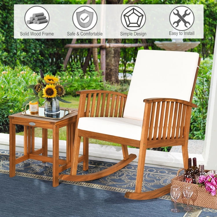 Aimee Lii 2 Pieces Acacia Wood Patio Rocking Chair Table Set, Wooden Patio Furniture Set