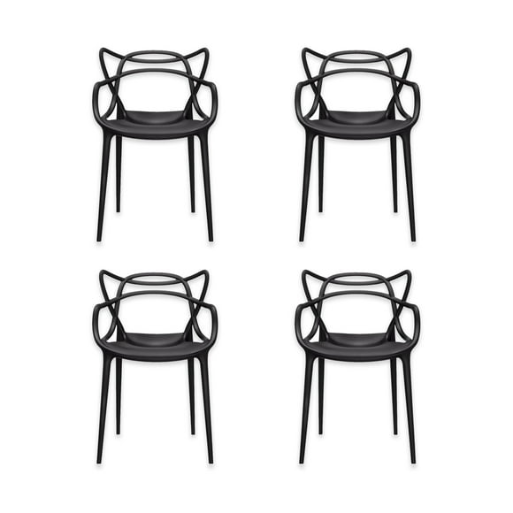 Set De 4 Sillas Master Negro Para Comedor Apilable