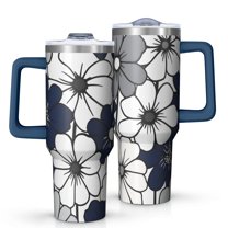 OBREWU Blue Pioneer Flower Tumbler with Handle and Lid,Blue Pioneer Flower 40oz Double Wall Vacuum Insulated Tumbler,Cups Gift for Women and Men