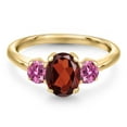 thumbnail image 3 of Gem Stone King 10K Yellow Gold Red Garnet and Pink Moissanite Engagement Ring for Women | 1.96 Cttw | Oval 8X6MM | Gemstone January Birthstone | Size 5, 3 of 6