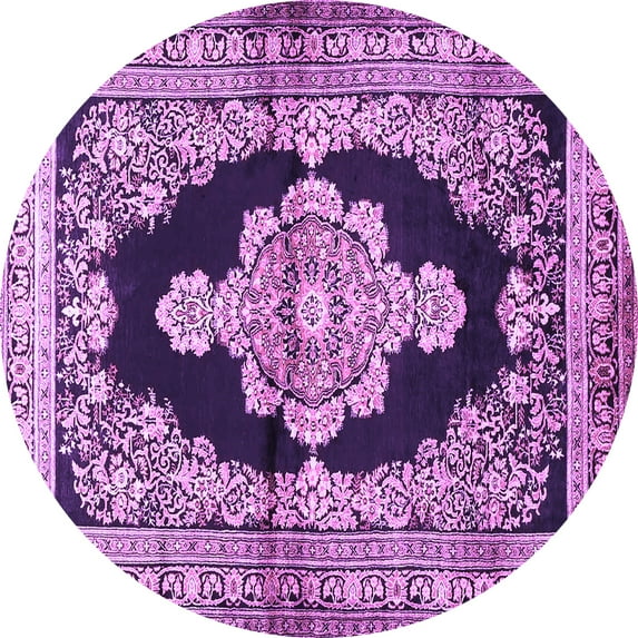 Ahgly Company Indoor Round Medallion Purple Traditional Area Rugs, 6' Round