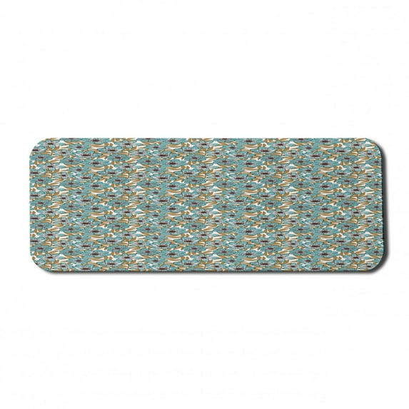 Floral Computer Mouse Pad, Continuous Flowers Pattern Vintage Look Calm Tones Illustration, Rectangle Non-Slip Rubber Mousepad Large, 31" x 12" Gaming Size, Pale Teal Pale Brown, by Ambesonne