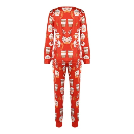 

COUTEXYI Women´s Two Piece Pajamas Printing V-neck Long Sleeves Cardigan Lace Up Pants for Female