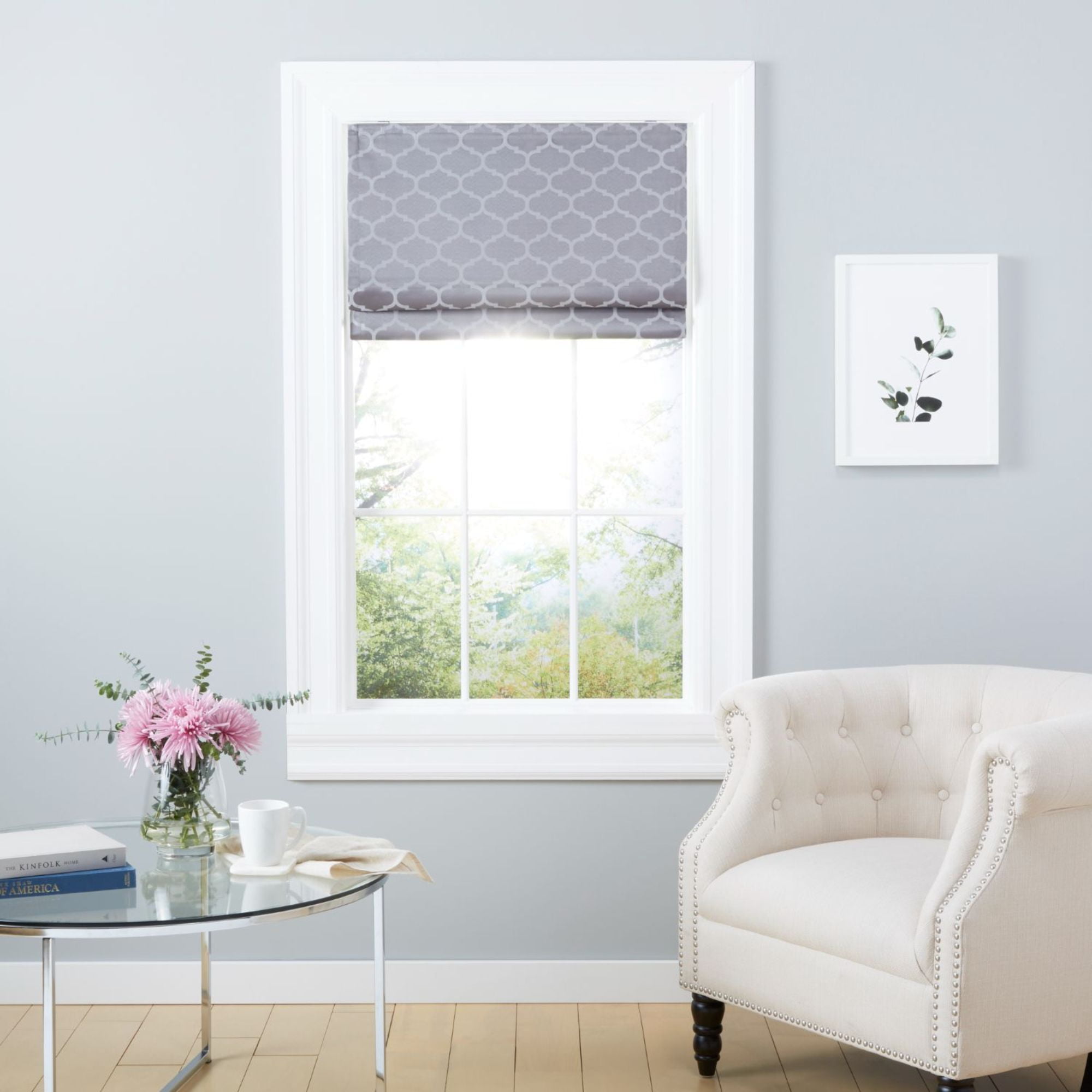 Exclusive Home Montague Trellis Total Blackout Roman Shade, 23"x64", Dark Grey