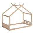 thumbnail image 4 of CATLK House Shape Twin Size Montessori House Bed, Wooden Floor Bed with Headboard and Footboard for Kids Girls,Boys, Easy Assembly,Without Slats, Natural, 4 of 5