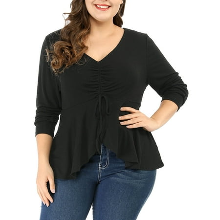 ruffle peplum hem ruched sleeves plus