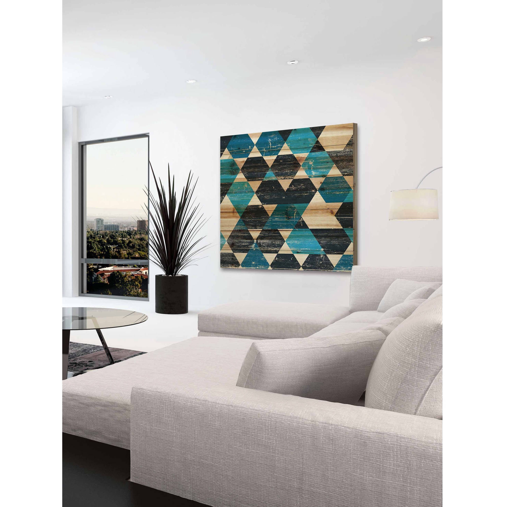 "Peeking Blue" Painting Print on Natural Pine Wood