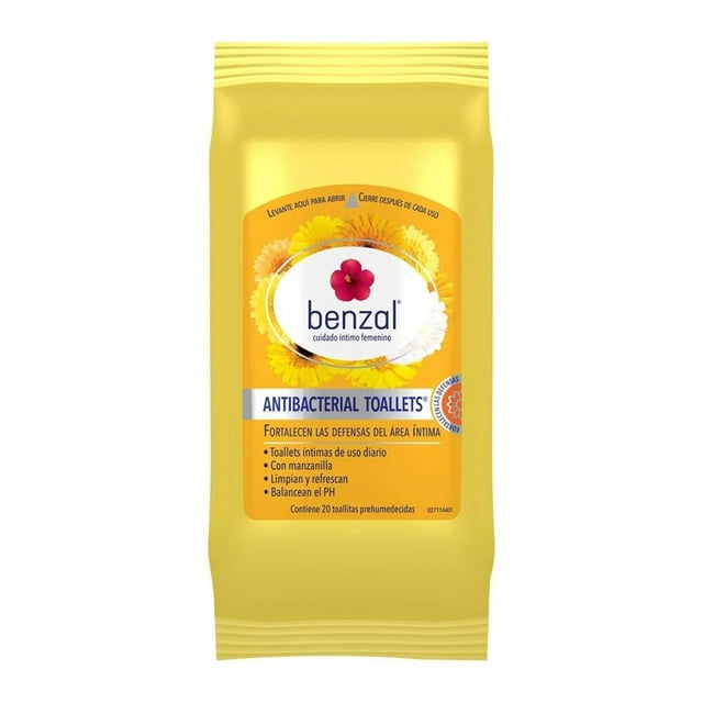 Toallitas húmedas femeninas Benzal Toallet manzanilla antibacterial 20 pzas