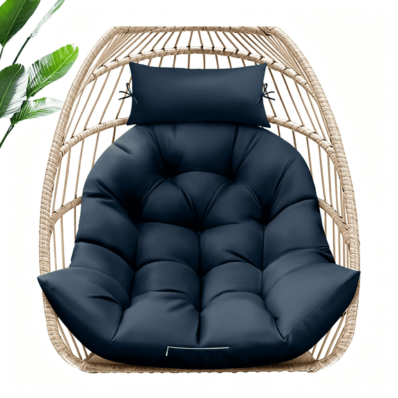 LQSEO Egg Chair Cushion,Memory Foam Hanging Egg Chair Cushion Replacement,Indoor Outdoor Hammock Basket Swing Cushion with Headrest,Memory Foam Swing Cushion (Blue)
