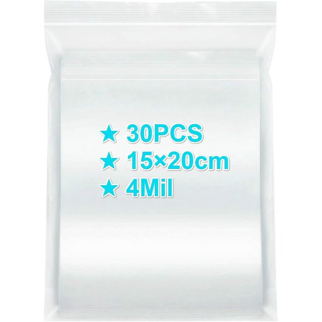 Bolsas Ziplock de 1520 cm, 30 unidades, regalo de plástico transparente de tamaño mediano extragrueso de 4 mil