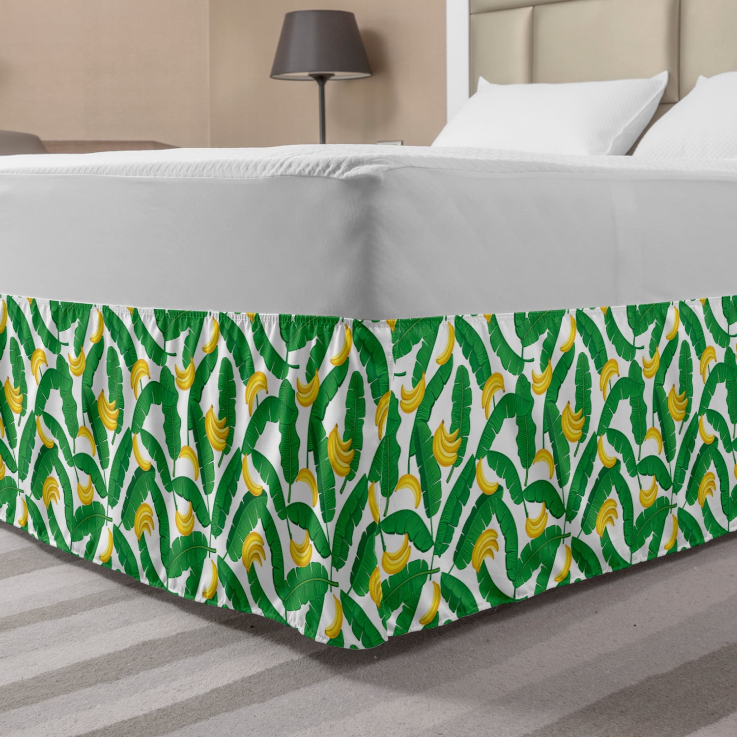 Botany Bed Skirt, Banana with Giant Tropical Palm Leaves Seasonal