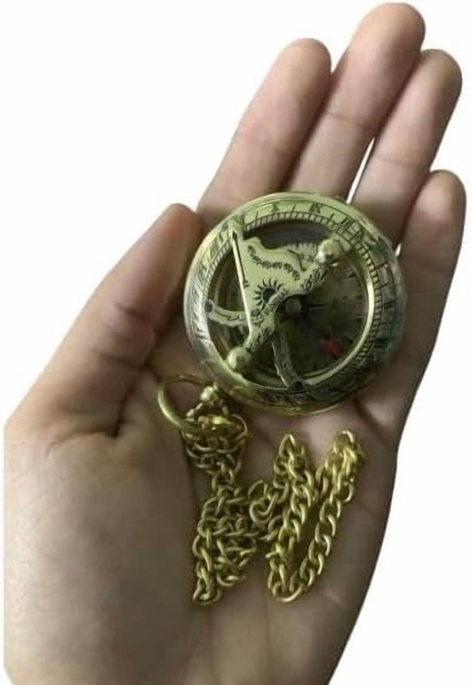 Maritime treasures Vintage Style Brass Pocket Compass with Chain Antique Finish Nautical Compass for Hiking,Camping, Travel & Decorative Gift