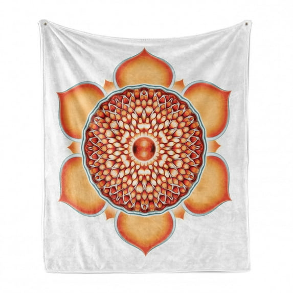 Lotus Soft Flannel Fleece Throw Blanket, Pomegranate Tibetan Mandala Renewal of Life Universe Balance, Cozy Plush for Indoor and Outdoor Use, 60" x 80", Orange Vermilion, by Ambesonne