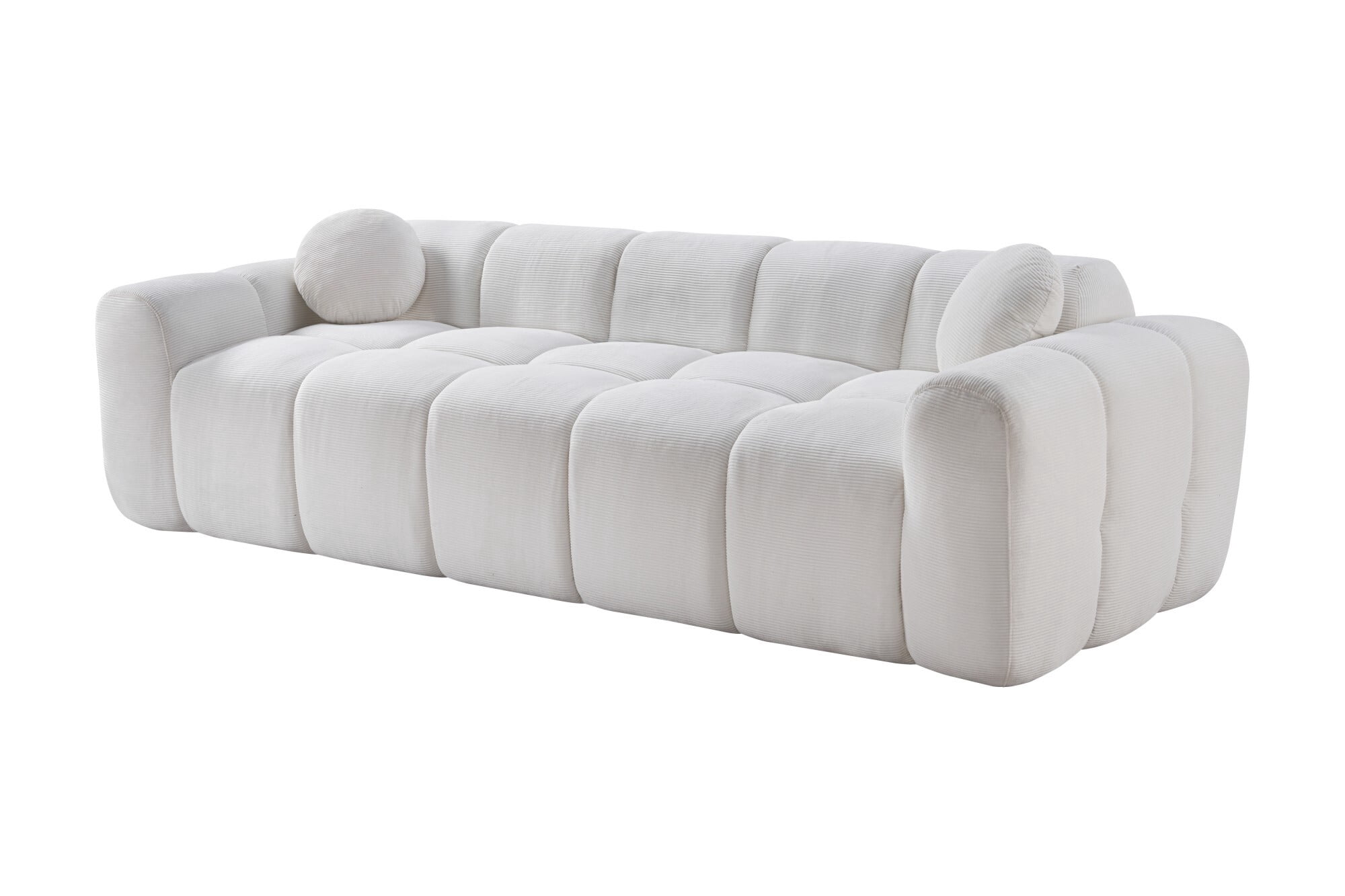 AENKYO 98" Corduroy Cloud Puff Sofa, Modern 4-Seater Bubble Block Couch, No Assembly, Creamy White
