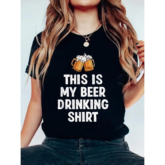 100% Cotton This is My Beer Drinking Shirt Funny Beer Lover T-Shirt Women's Graphic Tee Casual Tops